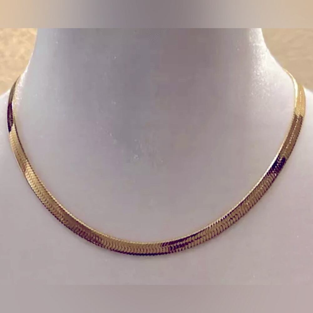 Jennifer Zeuner Allie Herringbone Chain Necklace 14k Hamilton Yellow Gold Plate